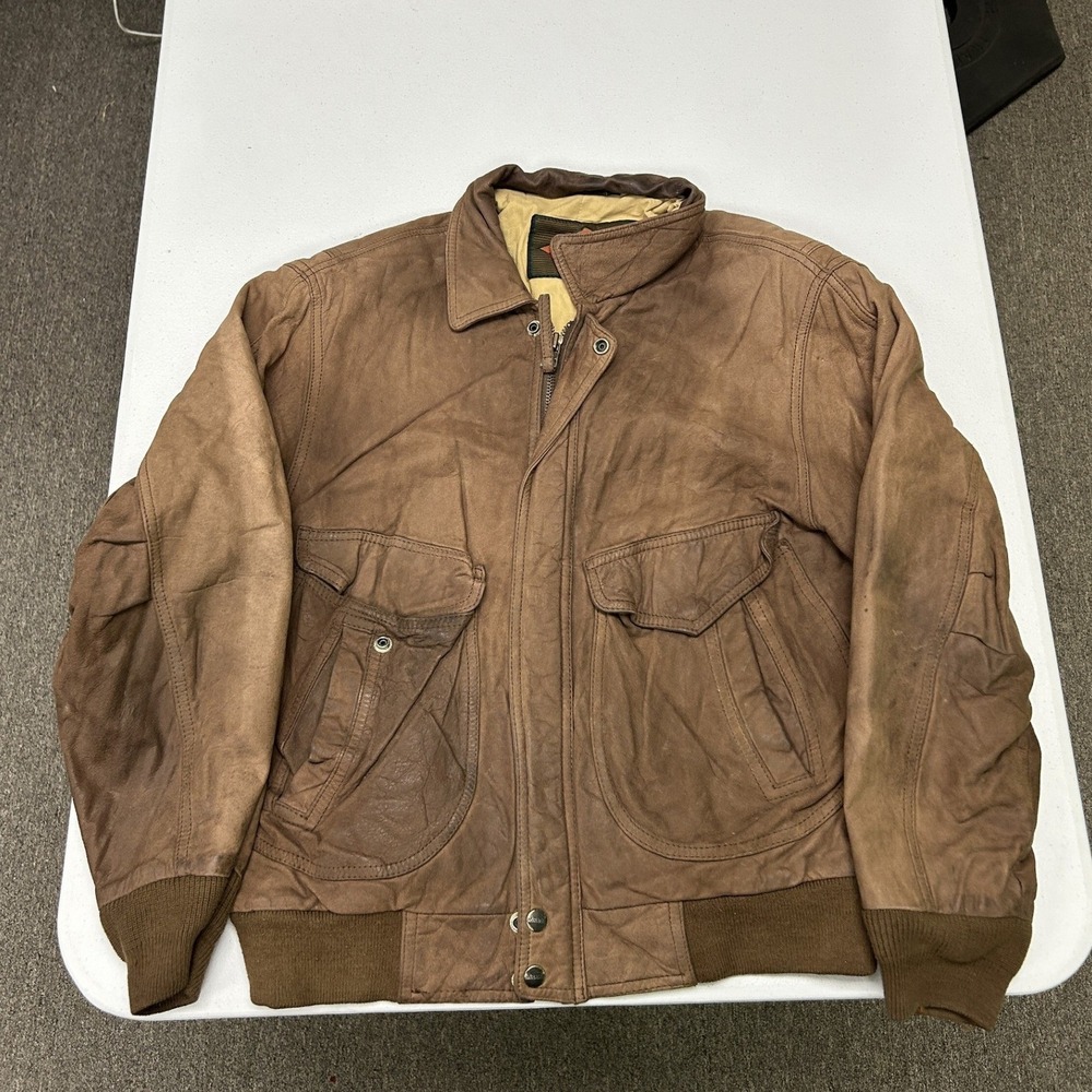 Mirage Leather Bomber Jacket Mens Medium Brown Vintage Distressed Flight C3